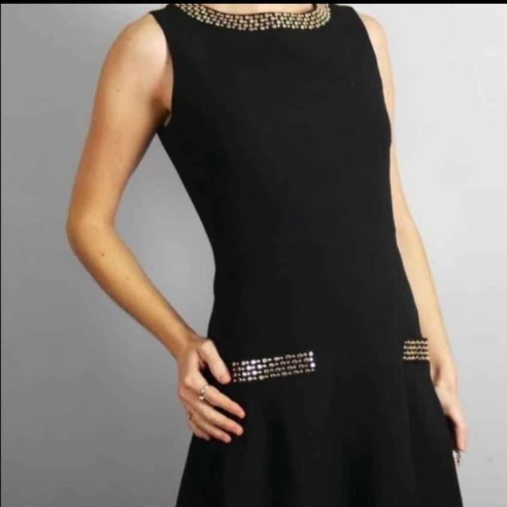 Karl Lagerfeld Black flare Dress with Gold Accents